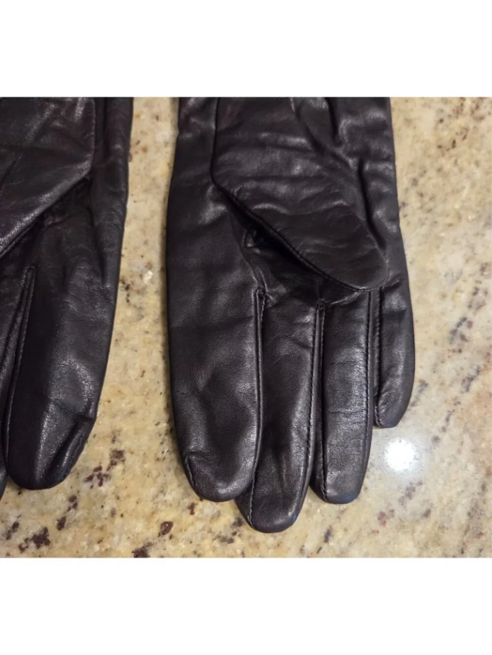 Womens Size M/L Brown Leather Fleece Lined Gloves Scroll Embroidered